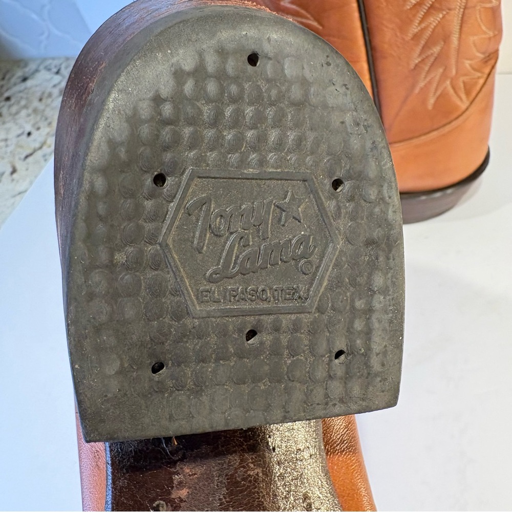 Vintage Tony Lama Brown Western Boots with Stitching Style # 6116 - Picture 8 of 10